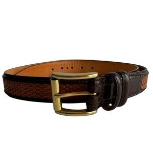 Orvis Leather Woven Belt Mens 38 Large Dark Brown + Straw Classic Quality